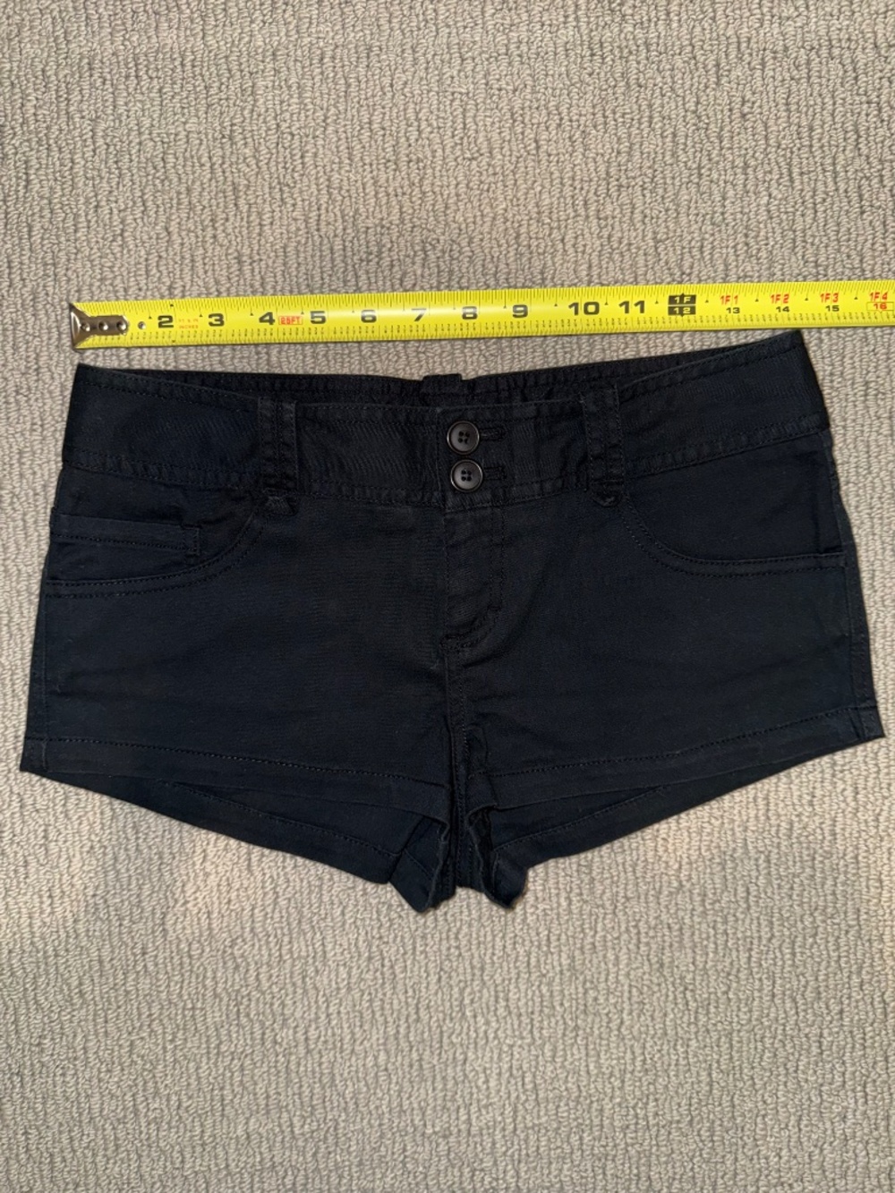 Twenty One Y2K Black Stretch Mini Shorts Size Small Cotton Blend Low Rise - Picture 3 of 16